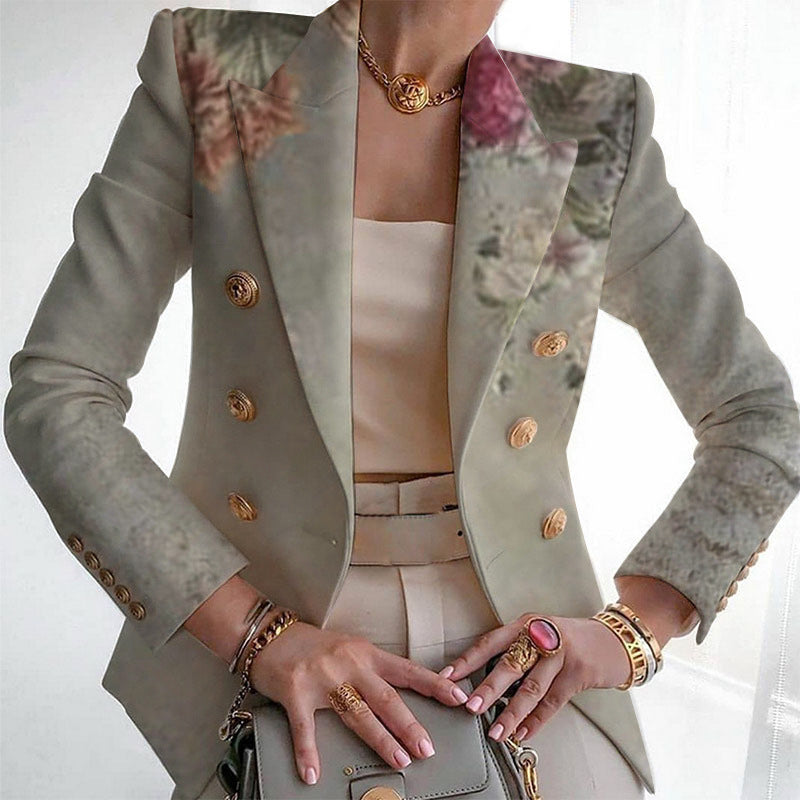 Women's Fall Lapels Elegant Slim-fit Digital 3D Printed Women's Suit Jacket