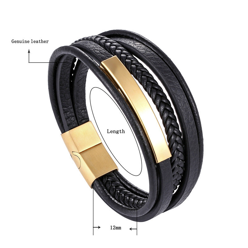 Simple gold hand-woven leather bracelet