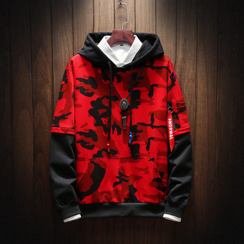 Autumn and winter men's Hong Kong style camouflage hooded men's sweater