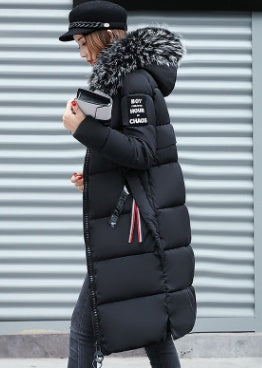 Large fur collar mid-length coat