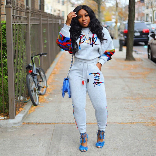 Two-piece spliced fashion sports sweater suit