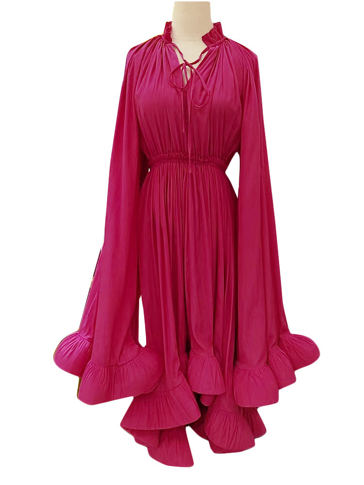 V-neck Ruffled Temperament Cloak Type Dress