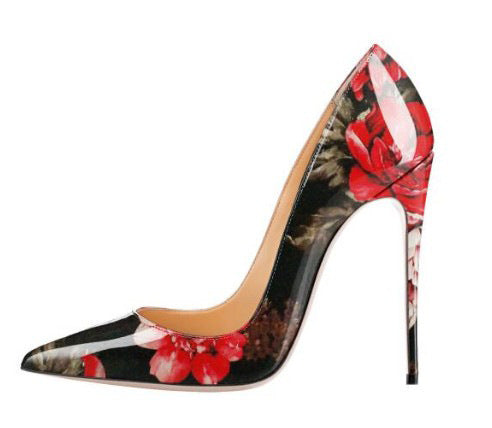 Pointed graffiti high heel women's shoes