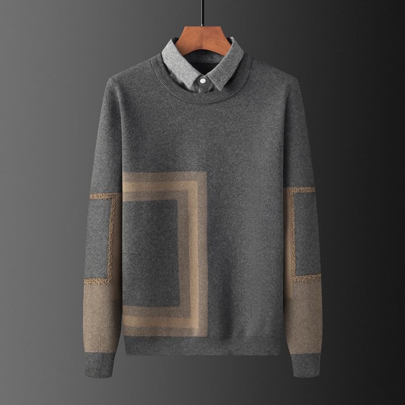 Fake Two-Piece Sweater Men's Shirt Collar Sweater