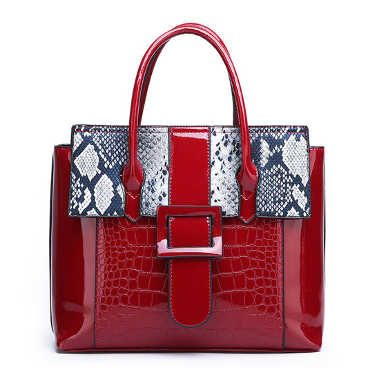 Leather mirror snake pattern women's bag