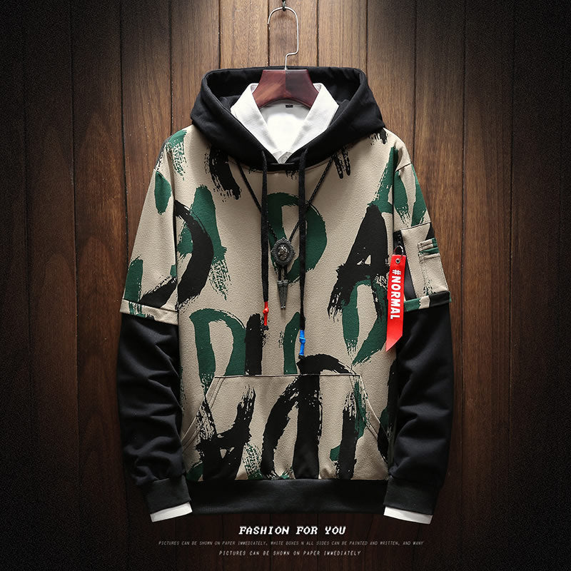 Autumn and winter men's Hong Kong style camouflage hooded men's sweater