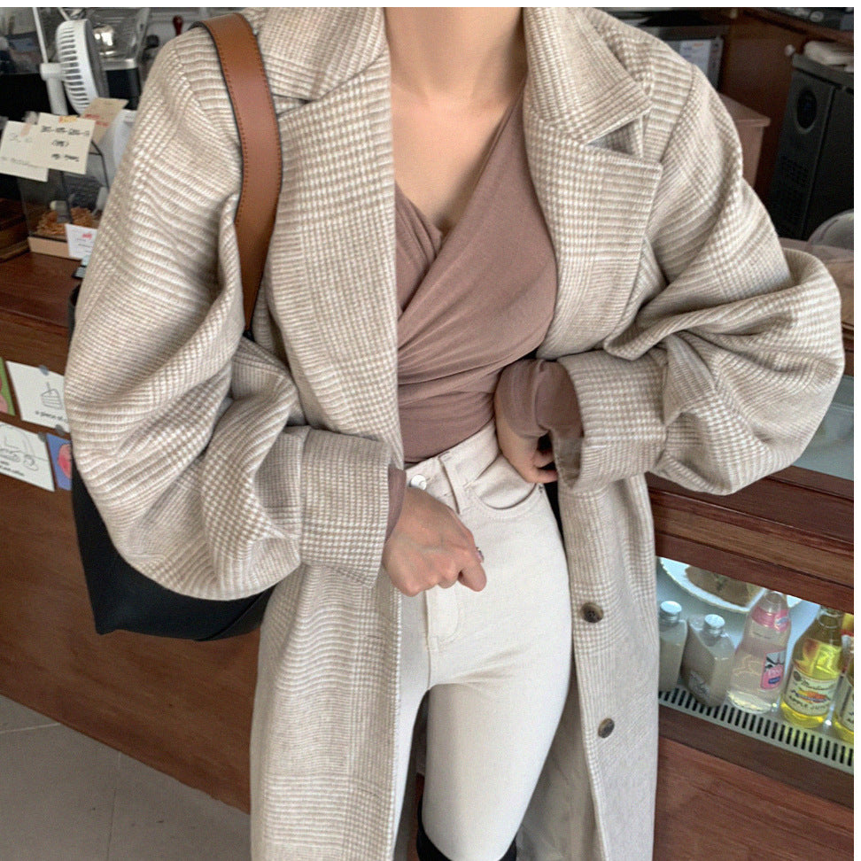 Winter Woolen Coat Women Lantern Sleeve