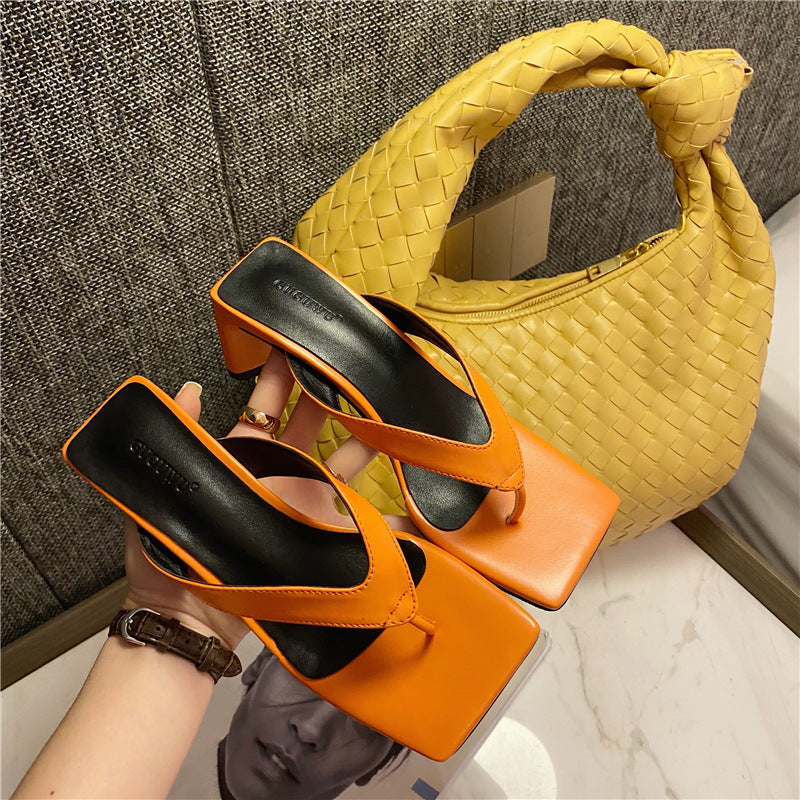 Thin Strap Toe Thick High Heel Sandals