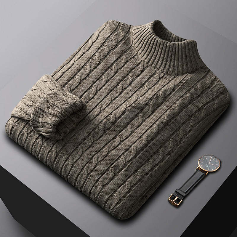 High Collar Sweater Men's Cotton Knitwear Slim Fit Thick Needle