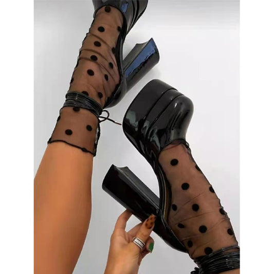 Women's Round Toe Faux Leather Rubber Buckle Solid Color Thick Heel High Heel Fashion Sandals