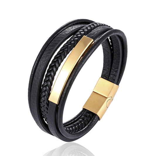 Simple gold hand-woven leather bracelet