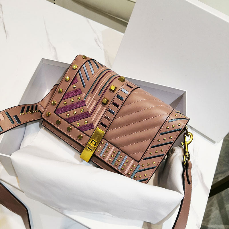 Embroidered chain small square bag