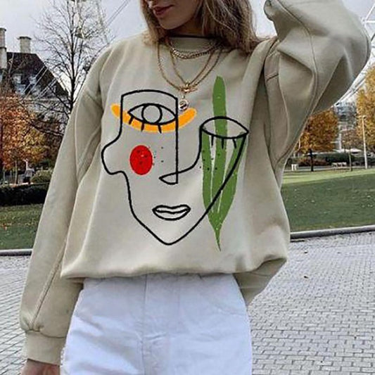 Long-Sleeved Casual Printed Pullover Sweater