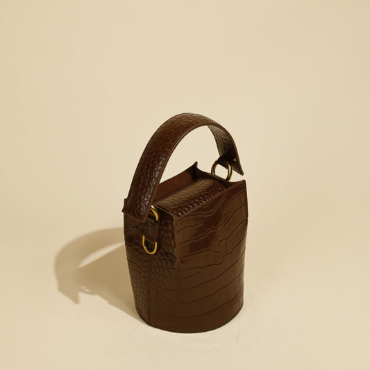 Genuine Leather Cowhide Messenger Bucket Bag Exquisite Hand Bag