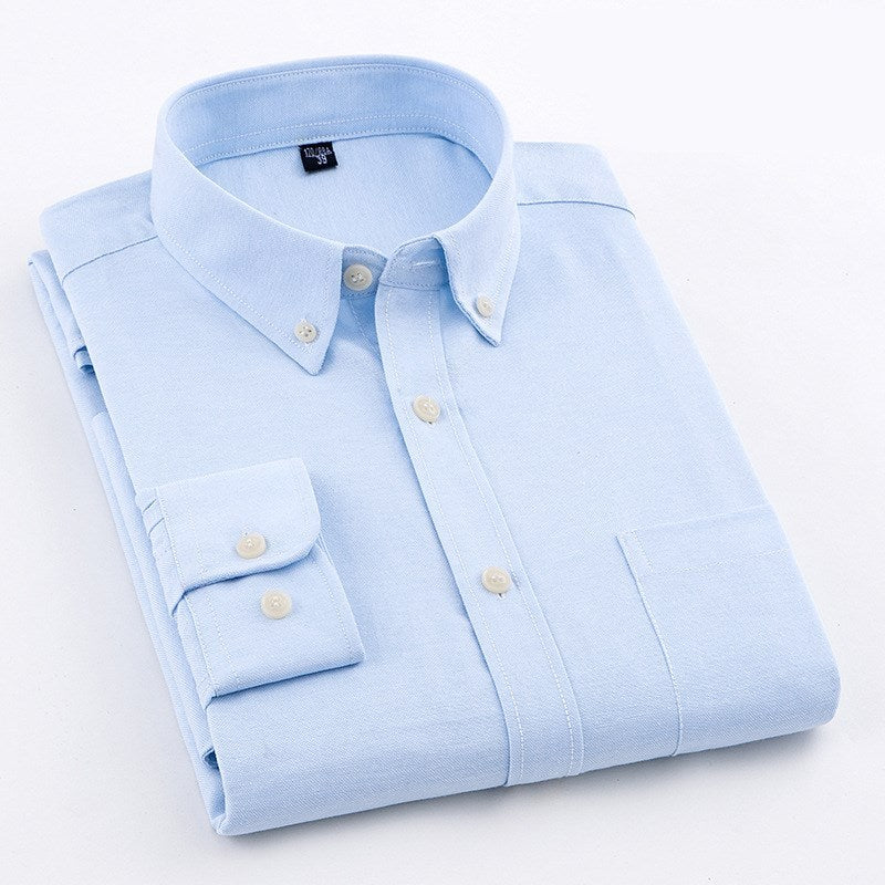 Long-sleeved Slim Solid Color Oxford Cotton Shirt