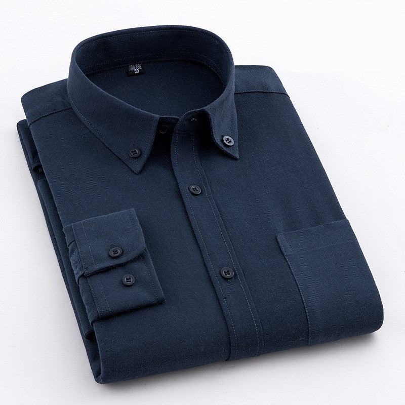 Long-sleeved Slim Solid Color Oxford Cotton Shirt