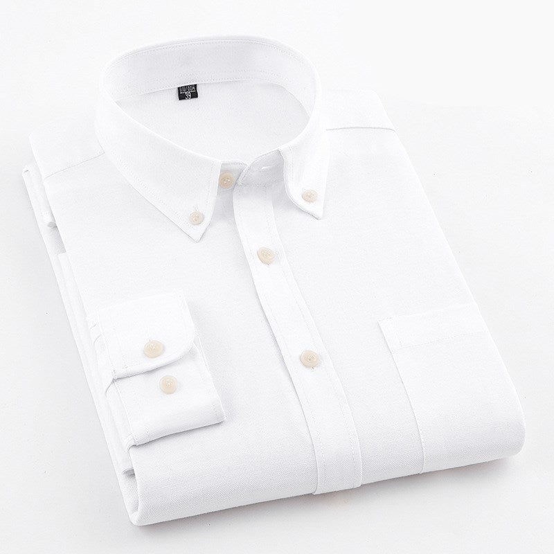 Long-sleeved Slim Solid Color Oxford Cotton Shirt