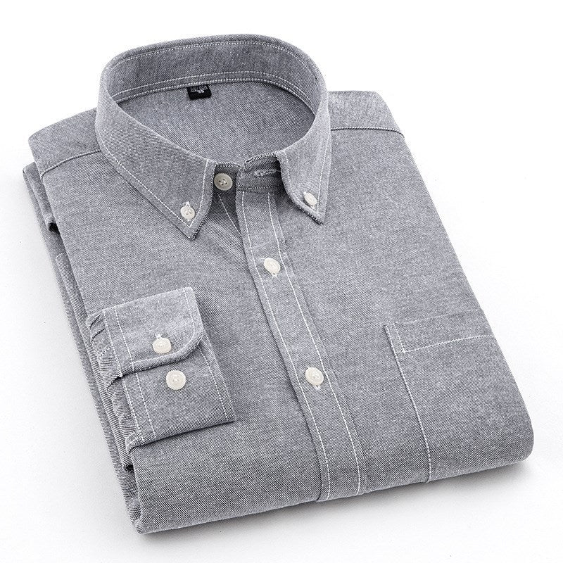 Long-sleeved Slim Solid Color Oxford Cotton Shirt