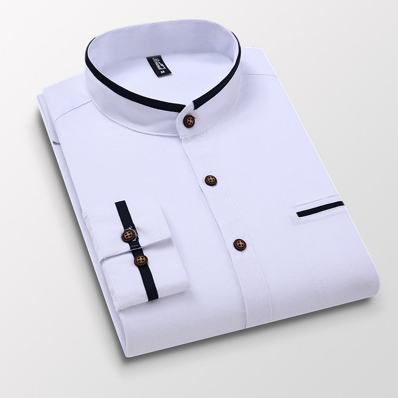 Stand-up Collar Shirt Solid Color Versatile Business Long Sleeves