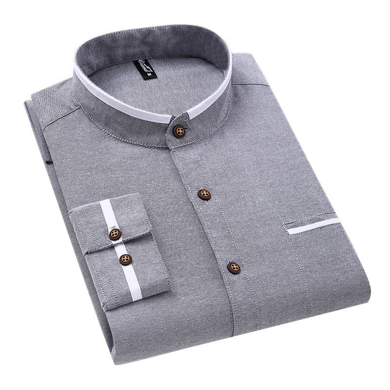 Stand-up Collar Shirt Solid Color Versatile Business Long Sleeves