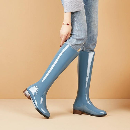 Shoes Women'S Shoes Peacock Blue Boots Low Heel High Boots