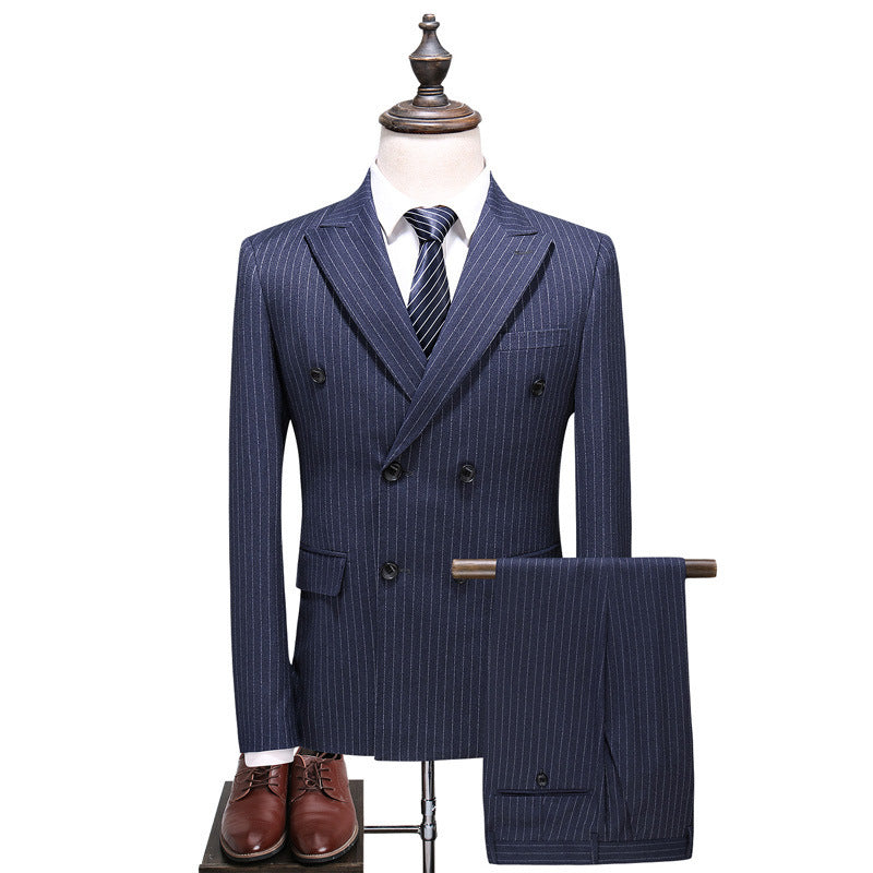 Autumn And Winter New Foreign Trade New Men's Double-Breasted Striped Suit Three-Piece suit