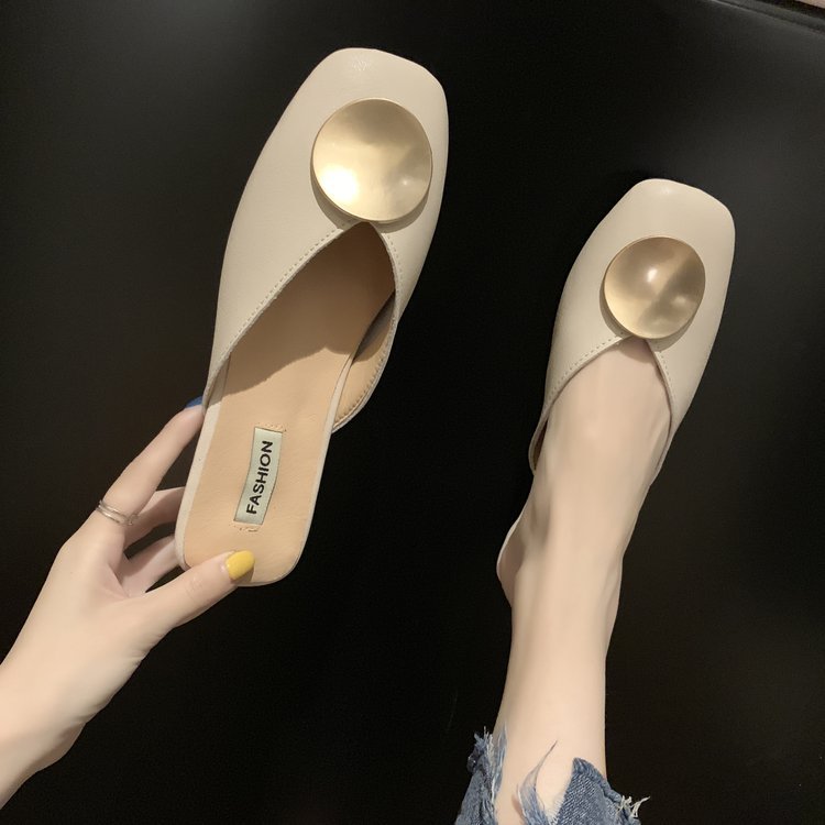 Dress Net Red Slippers Women'S Summer New Fashion Casual Baotou Half Slippers Women'S Low Heel Thick Heel Sandals Muller Shoes