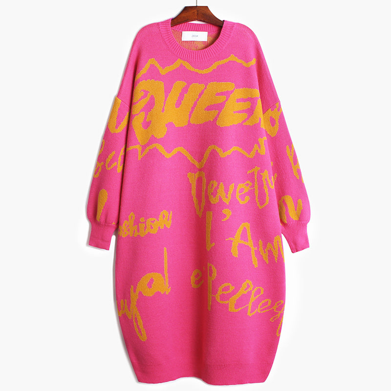 Long Sleeve Wide Letter Knit Dress