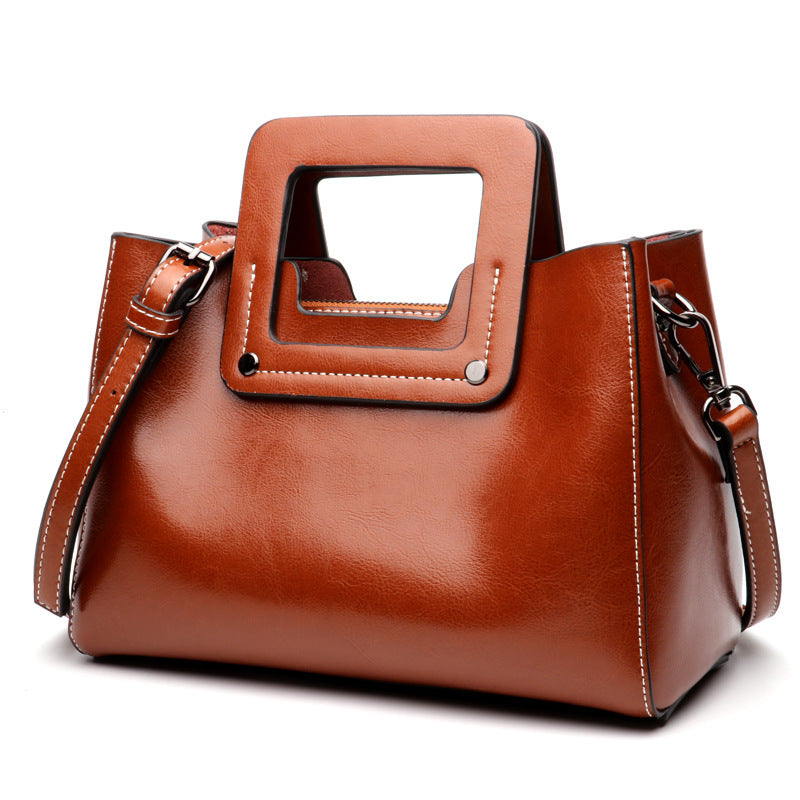 Ladies Portable Messenger One-Shoulder Oil Wax Cowhide Bag