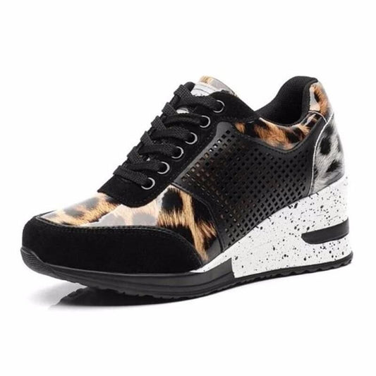 Summer New Style Large Lace Leopard Print High Slope Heel Casual Sports Shoes