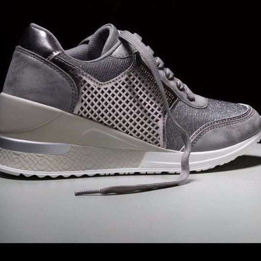 Summer New Style Large Lace Leopard Print High Slope Heel Casual Sports Shoes