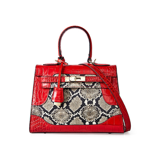 Genuine Leather Fashion Snake Print Platinum Bag