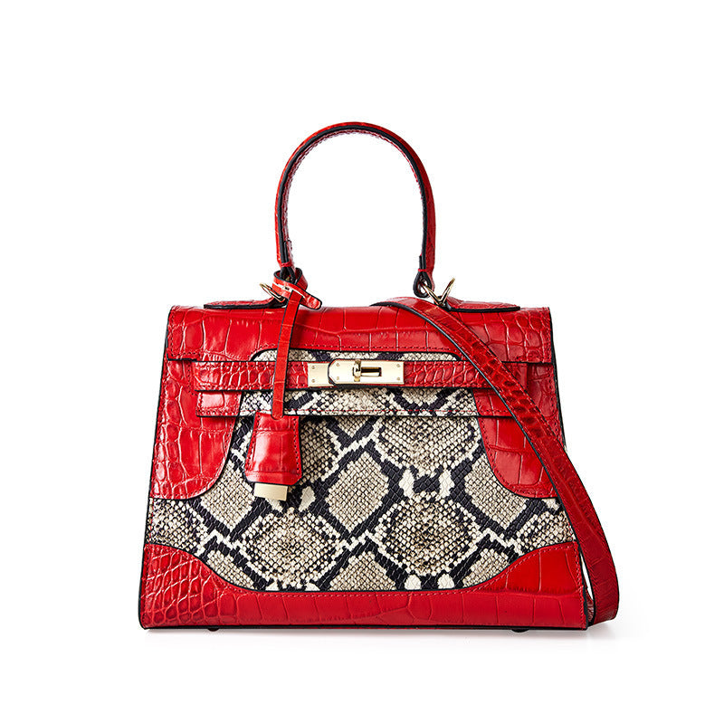 Genuine Leather Fashion Snake Print Platinum Bag