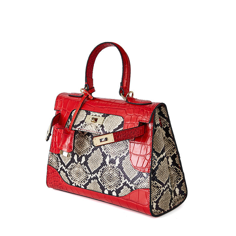 Genuine Leather Fashion Snake Print Platinum Bag
