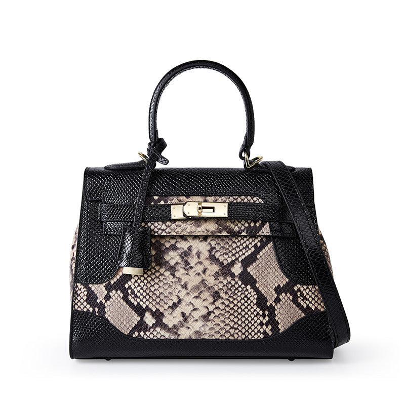 Genuine Leather Fashion Snake Print Platinum Bag