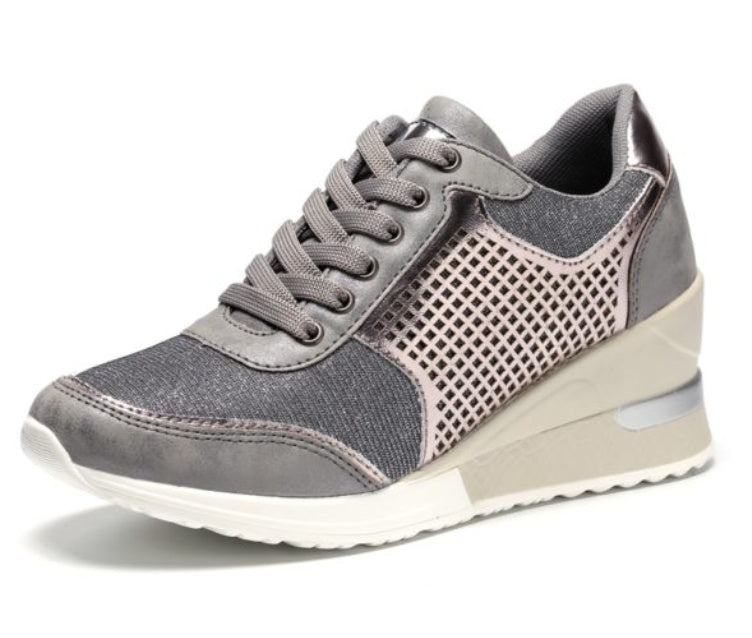 Summer New Style Large Lace Leopard Print High Slope Heel Casual Sports Shoes