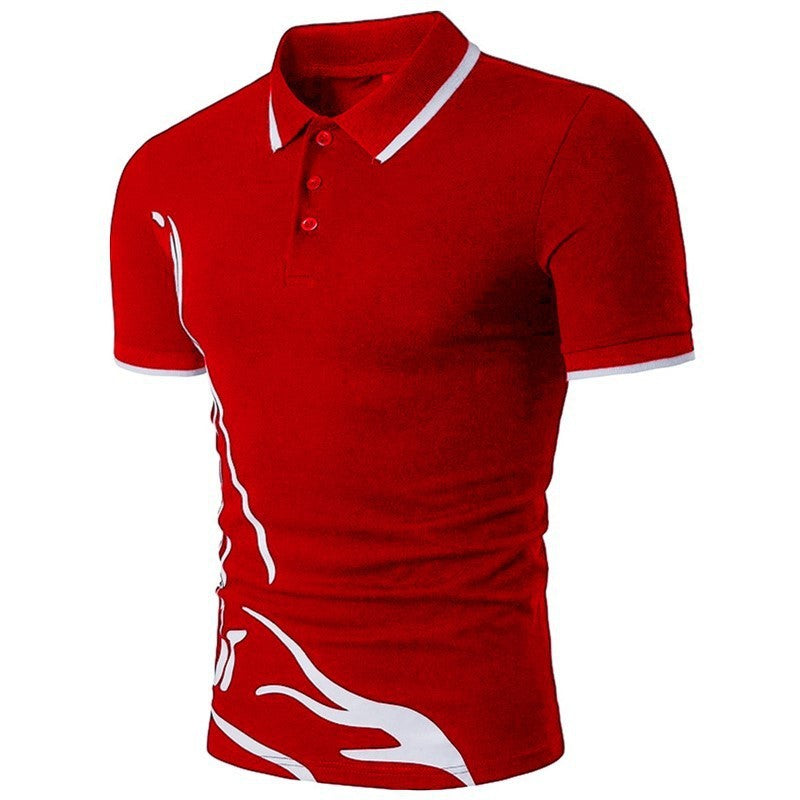 Men's Printed Lapel Polo Shirt Short Sleeves