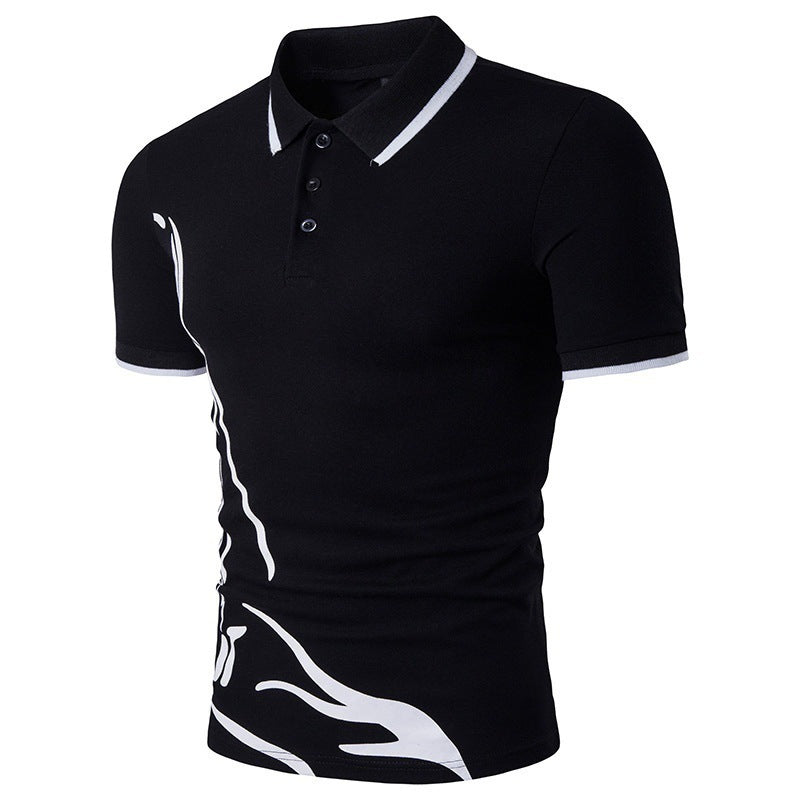 Men's Printed Lapel Polo Shirt Short Sleeves