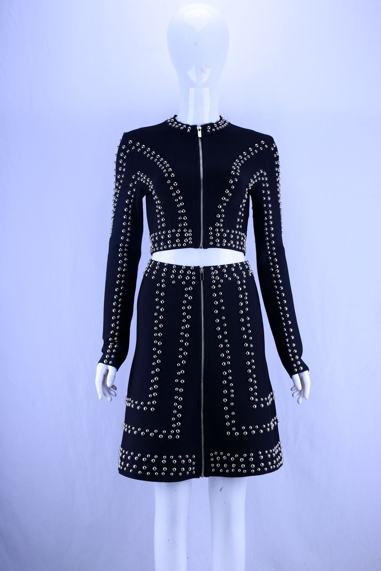 Round Neck Long-sleeved Temperament Slim Bandage Skirt Suit