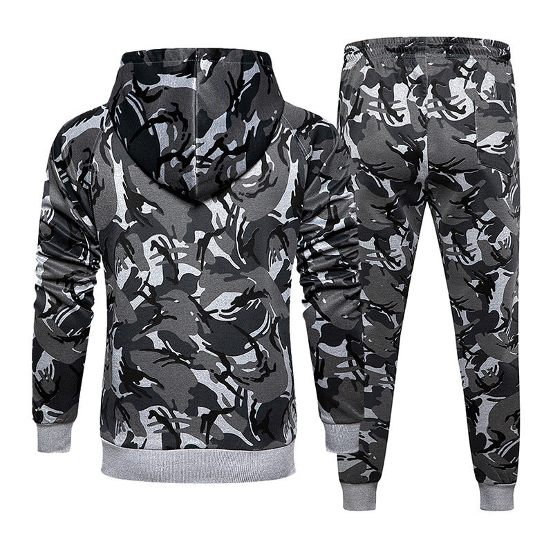 Hooded Camouflage Zipper Cardigan Sweater