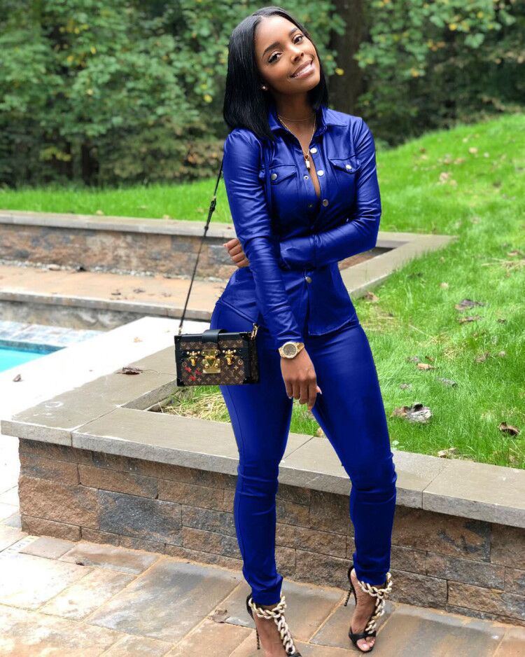 European and American Women's Leather Cardigan Sports Suit