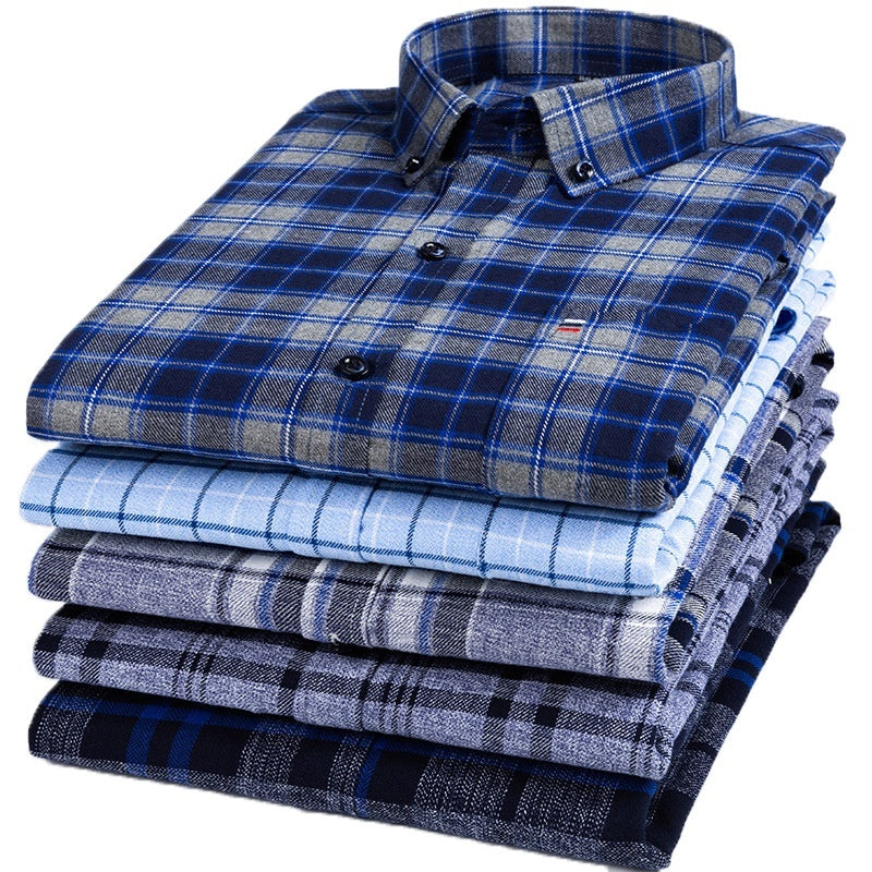 Cotton Long-sleeved Shirt Plaid Business Slim Fit