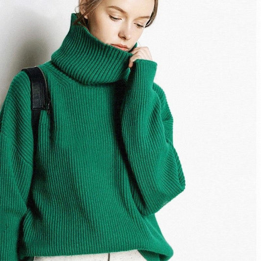 Cashmere Sweater Women Turtleneck Pullovers Top Solid