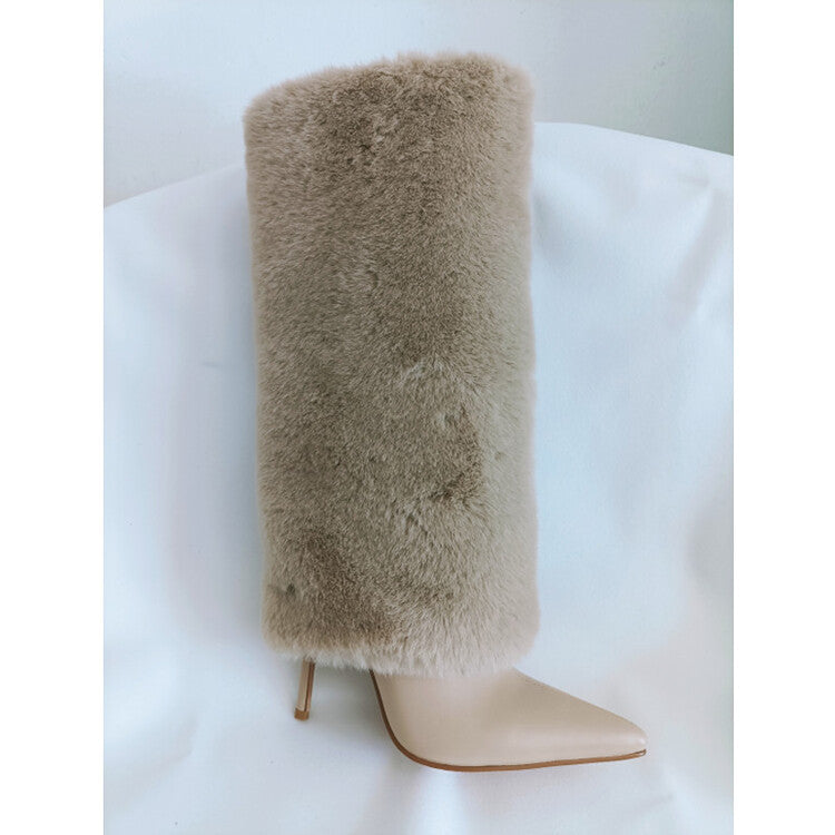 Winter Stiletto Heel Wool Tube Women's Fashion Shoes Wedding Banquet