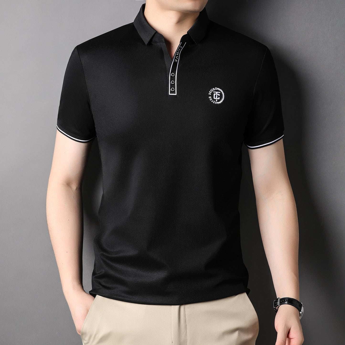 Solid Color Men's Polo Shirt Top Half Sleeve