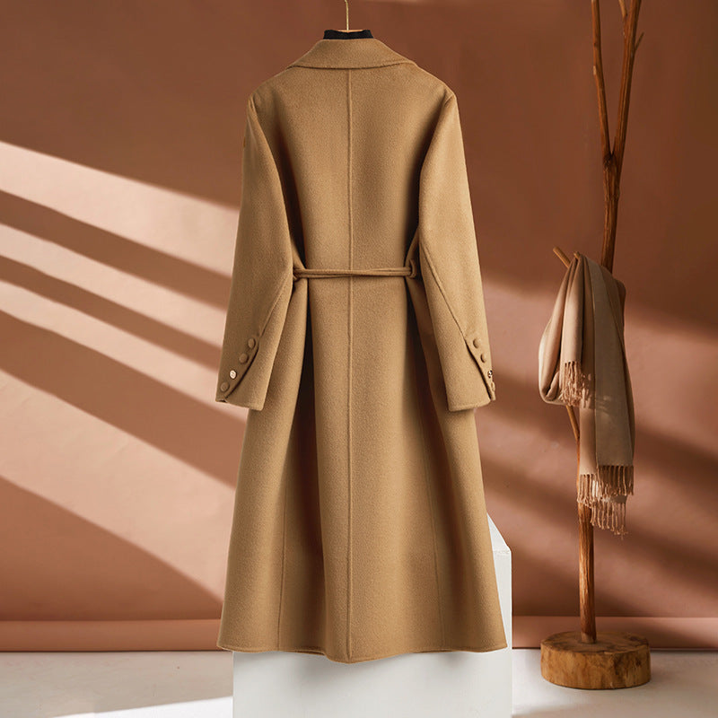 Autumn And Winter New Long Suit Collar Cashmere Coat For Women