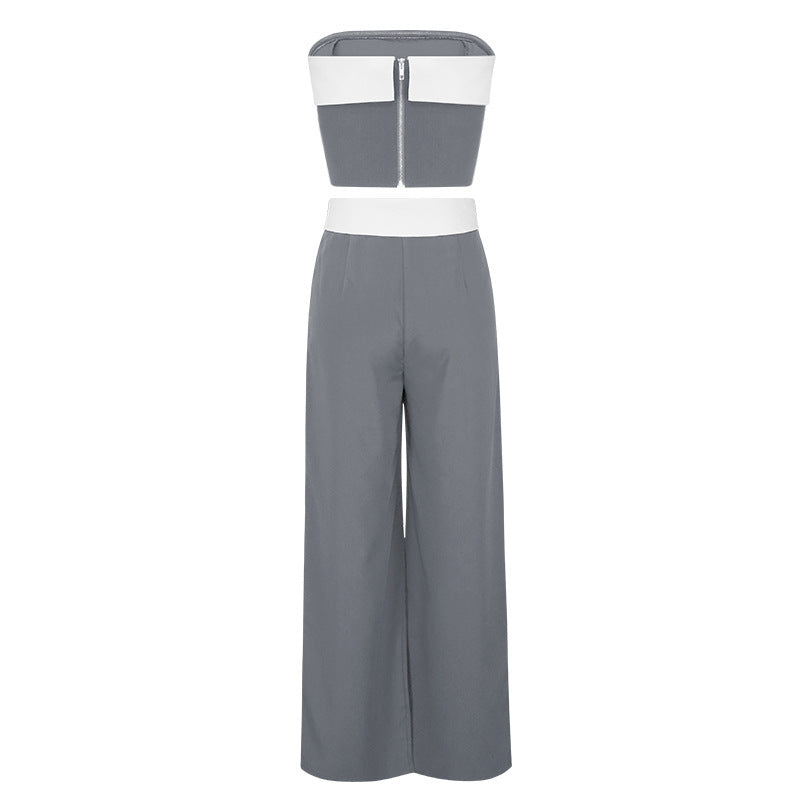 Contrast Color Vest Wide-leg Suit Pants Fashion Casual Two-piece Suit