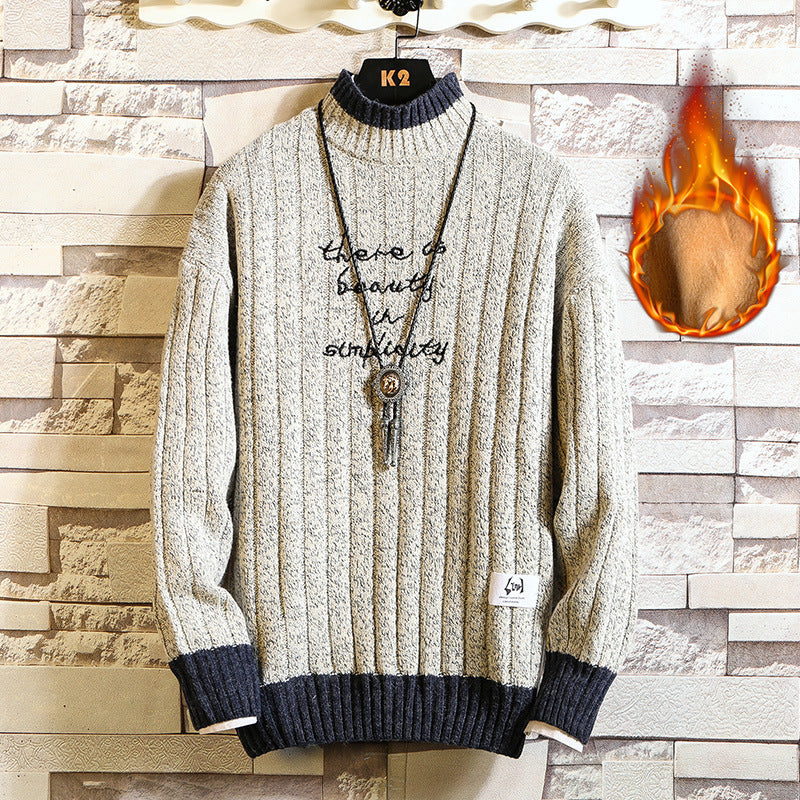 Stand Up Collar Sweater Stitching Embroidered Sweater Bottoming Shirt