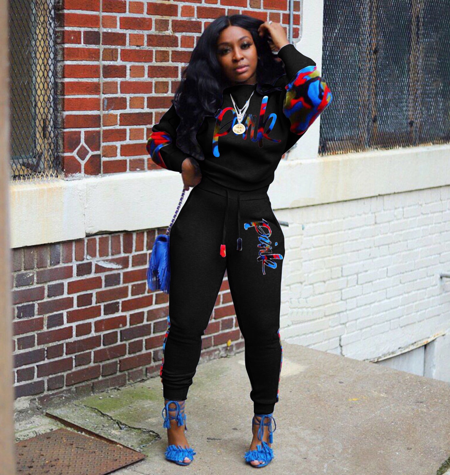 Two-piece spliced fashion sports sweater suit