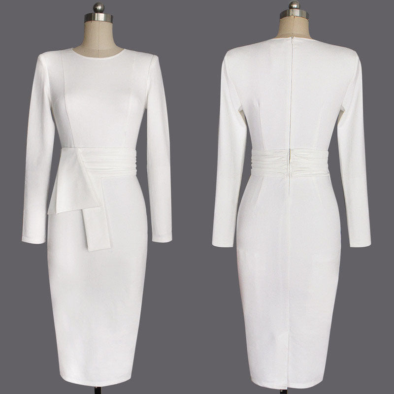 White Long Sleeve Slim Fit Pencil Skirt Women